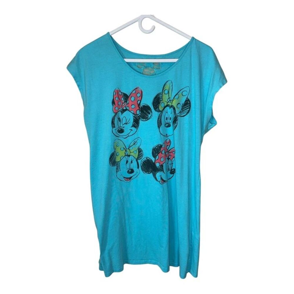 Disney Mickey Mouse Night Gown Size L-XL Back Lace Cutout Cute! Sleep Shirt Blue